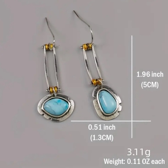 Two Tone Earrings With Turquoise Stones - Picture 4 of 5